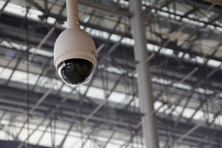 Dome security camera in an industrial building